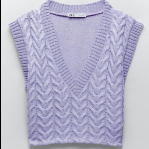 ZARA WOMAN NWT KNITTED WAISTCOAT VEST CABLE-KNIT 5039/308 Lilac Purple M L - Picture 2 of 4